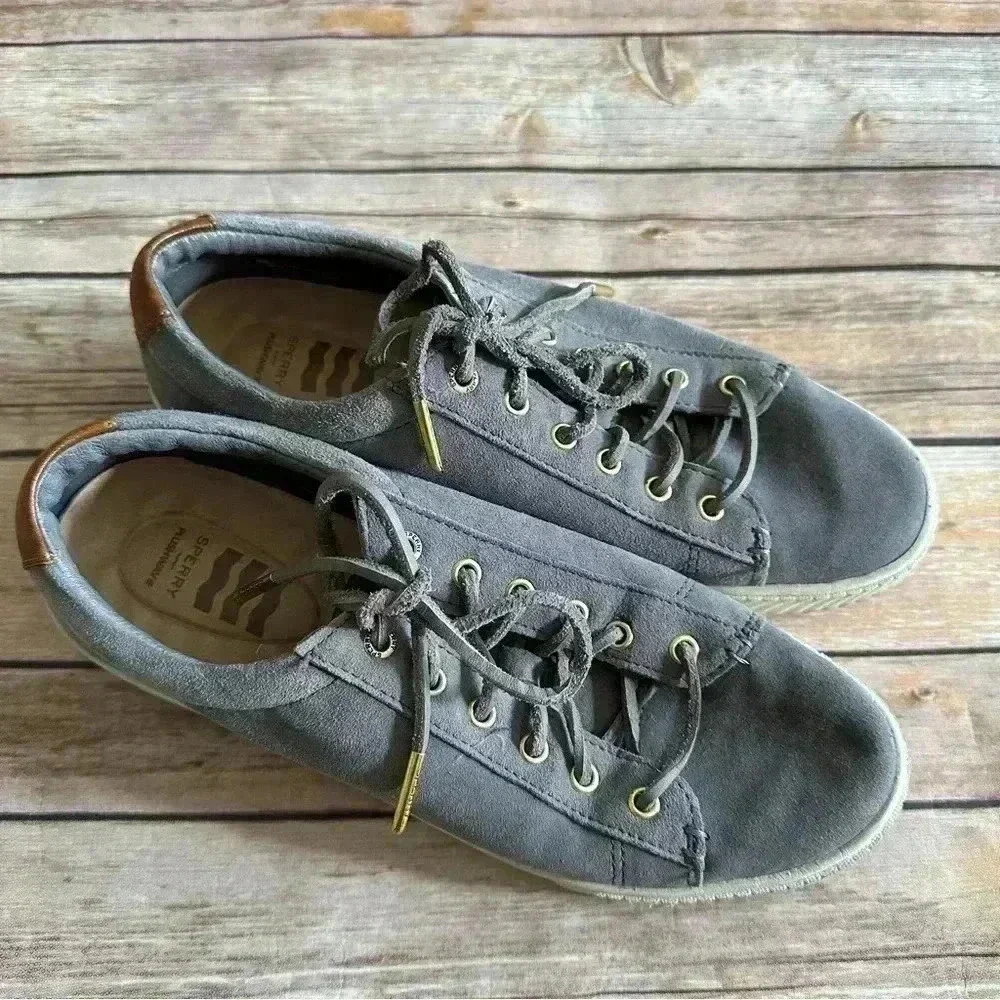 Sperry Women’s Vulcanized Anchor Plushwave Suede Gray Shoes Sz 8.5
